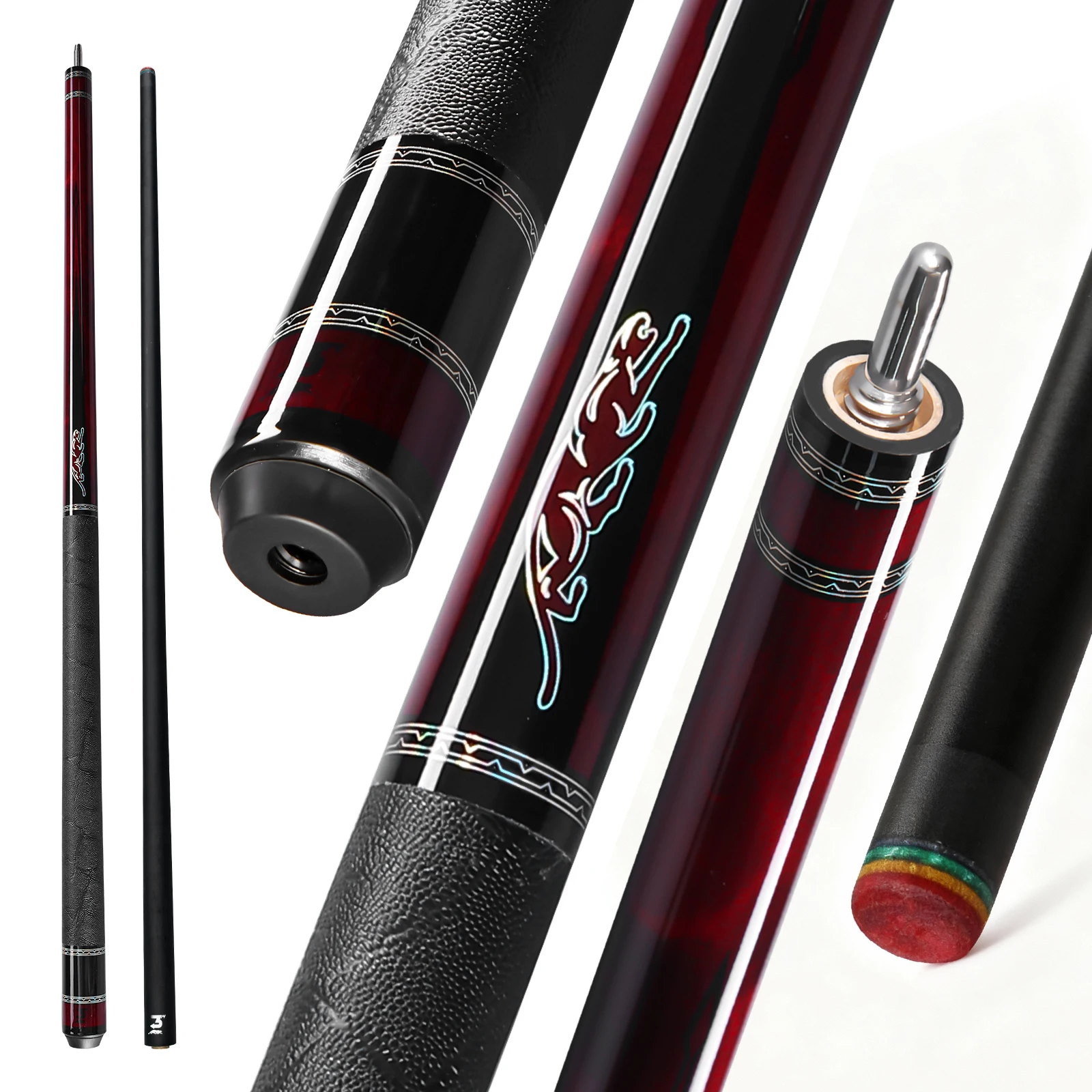 PREOAIDR SP Pool Cue Stick, Premium Black Tech Shaft Genuine Leather Grip Butt,12.5mm Tip Uni Loc Joint Pro Taper Low Deflection