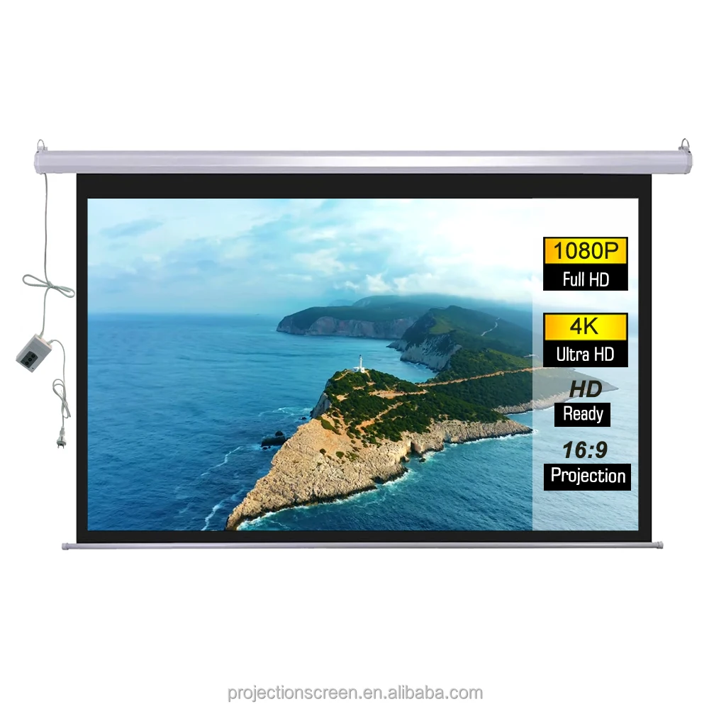 

Автоматический моторизованный экран проектора 120 дюймов 16:9 Матовый белый электрический экран проектора для домашнего кинотеатра с дистанционным управлением
