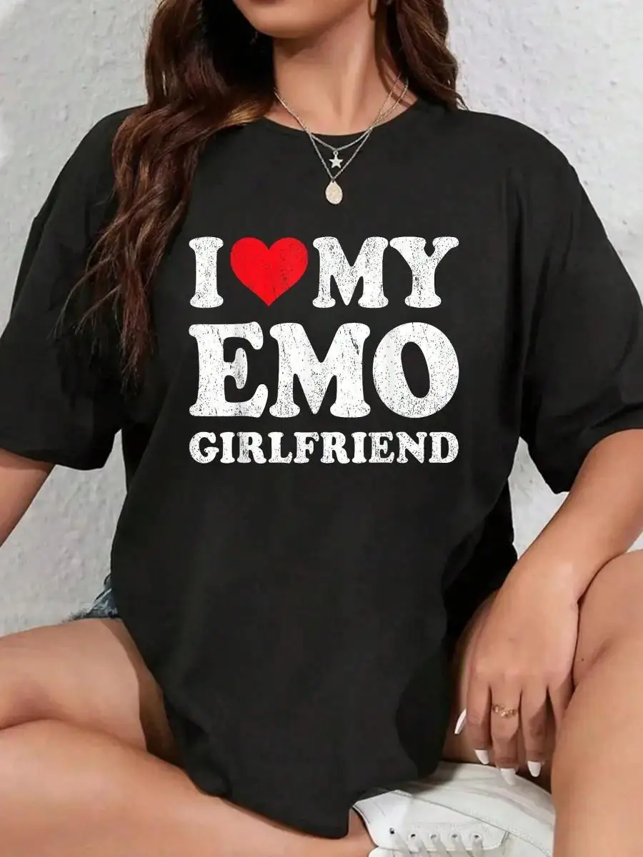 100_ Cotton I Love My Emo Girlfriend Funny Boyfriend Valentines T-Shirt Men s Women s Soft Breathable Tee Classic Fashion Summer Tops