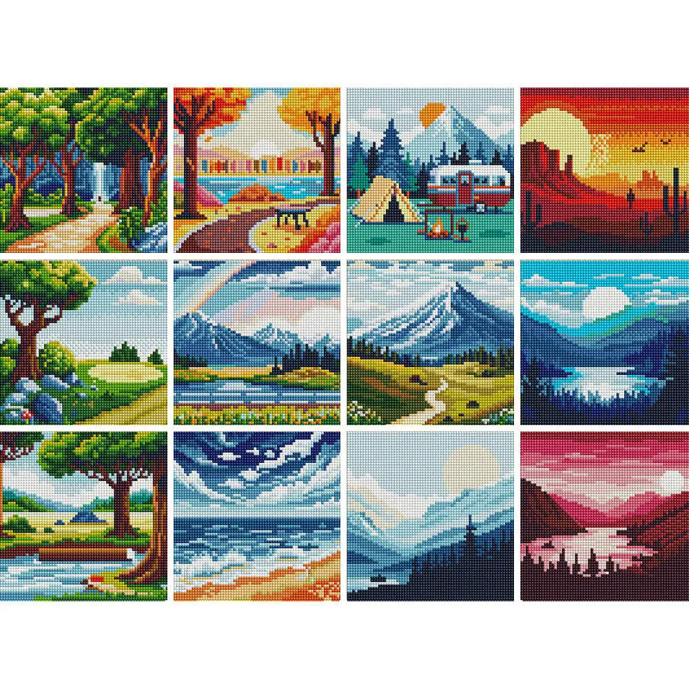 

Evershine New Arrival Mini Diamond Painting Sunset Picture Rhinestones 12pcs Tree Mini Diamond Mosaic Mountain River Landscape