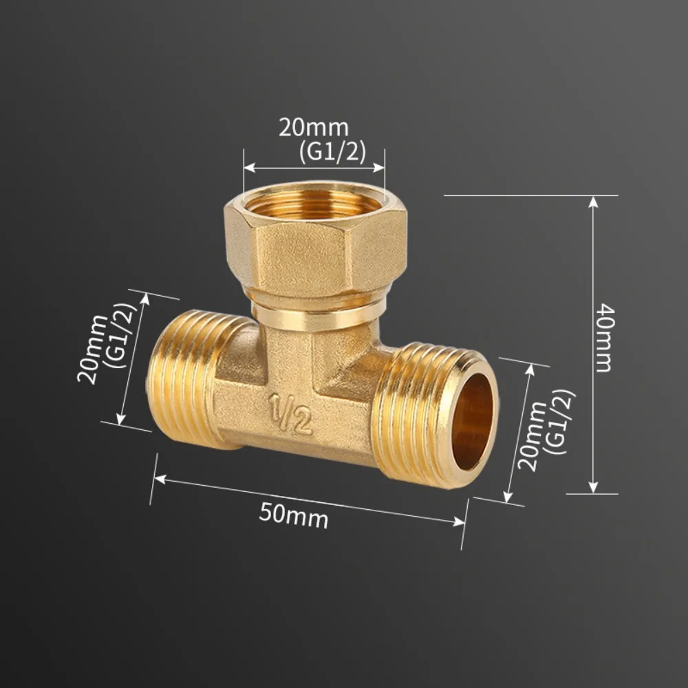 New 1/2 BSP Pneumatic Plumbing Connector Tee Type Male/Female Thread Brass Pipe Fitting Copper Fittings