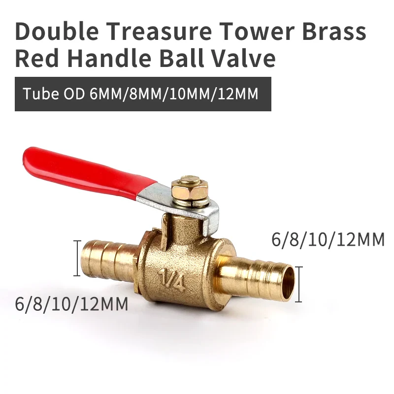 Rood Handvat Kleine Klep 6Mm 8Mm 10Mm 12Mm Slang Weerhaak Inline Messing Water Olie Gas Brandstofleiding Afsluiting Kogelklep Buisfittingen