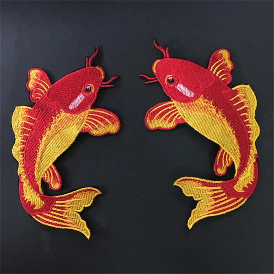 

MAXSIN FUN 1PC Red Fish Patches for Clothing 10cm X 16cm Sew On Applique For Bags Dress High Quality Parches DIY