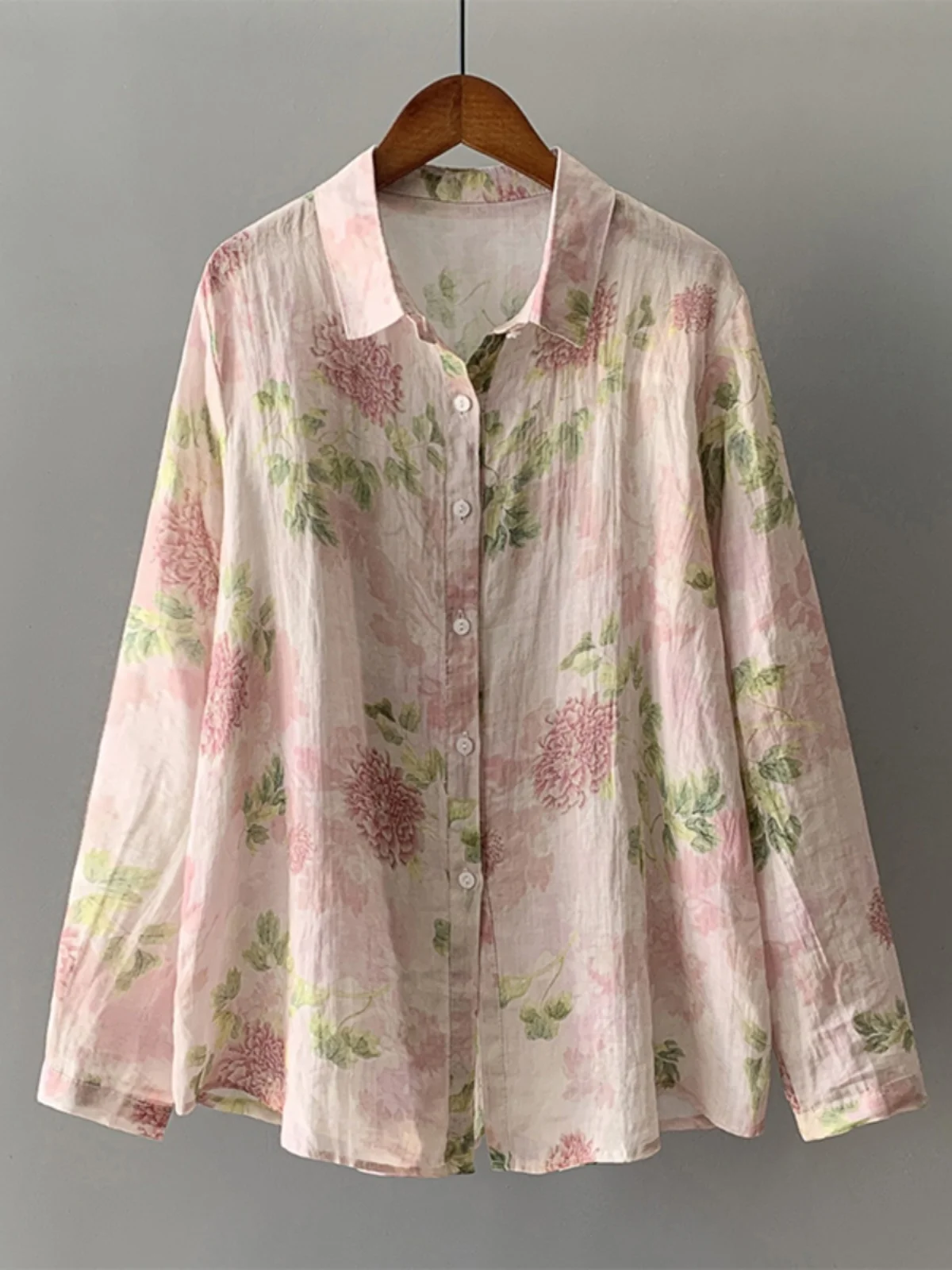 Retro Artistic Print Flax irt Women's Loose Casual Single Button Long Sve Layered Cotton Linen Open Cardigan Top