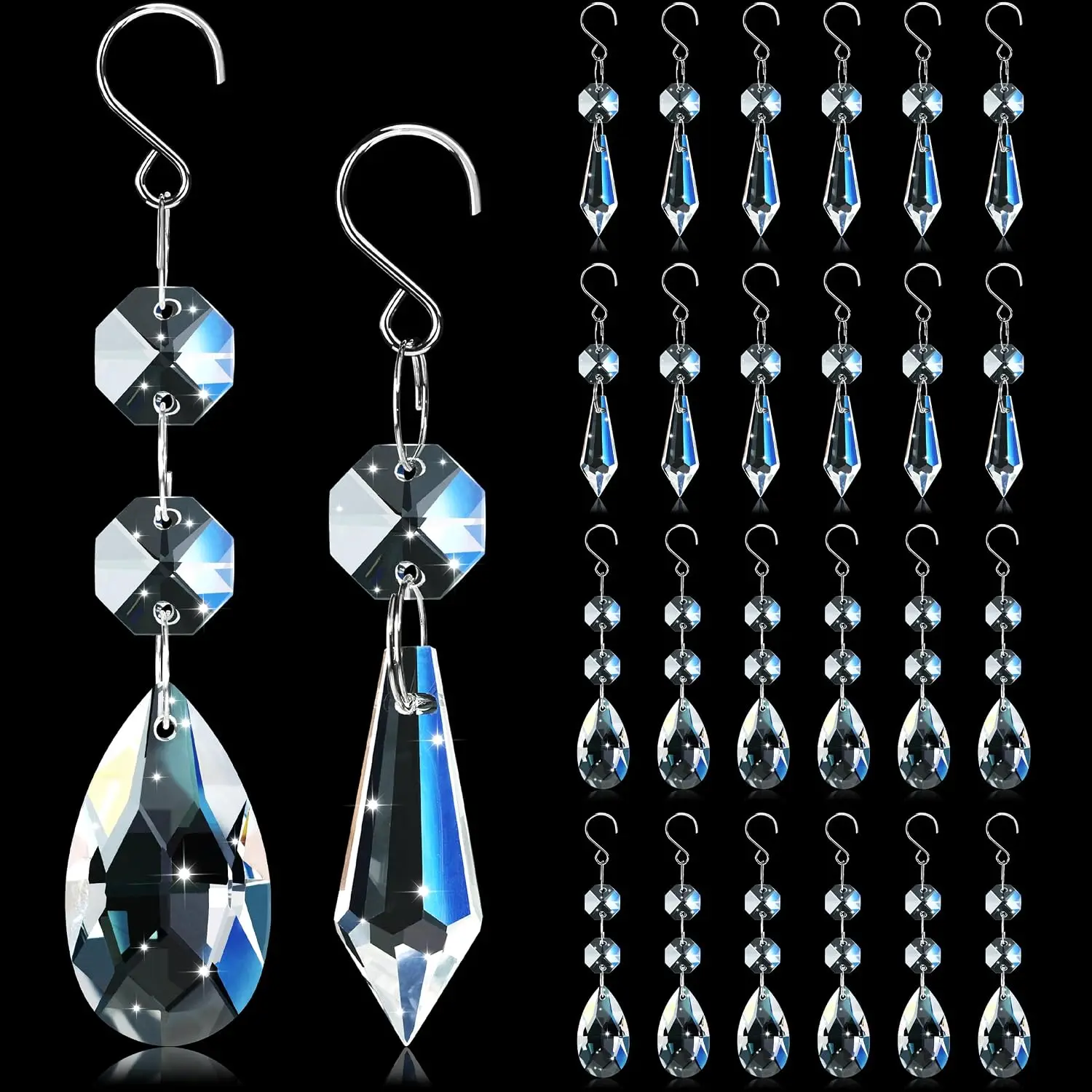 24pcs 38mm Crystal Sun Catcher Teardrops Clear Hanging Chandelier Parts Christmas Ornaments Home Decor