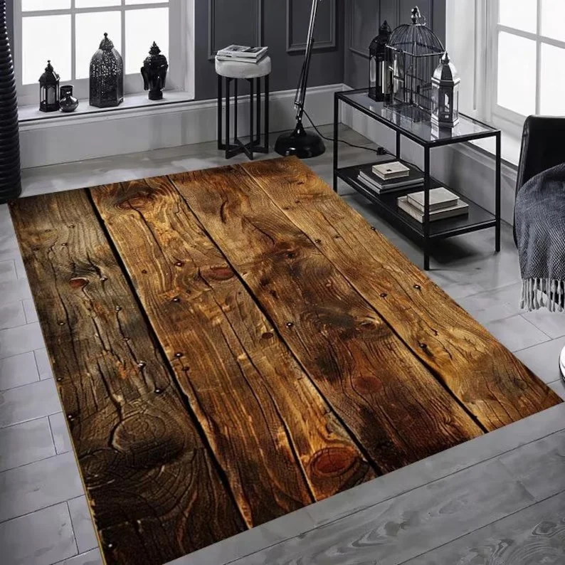 Make Old Wooden Boards Annual Rings Carpets Red Wall Red Brick Patterned Door Mat Entrance Kitchen Bedroom Bedside Mat