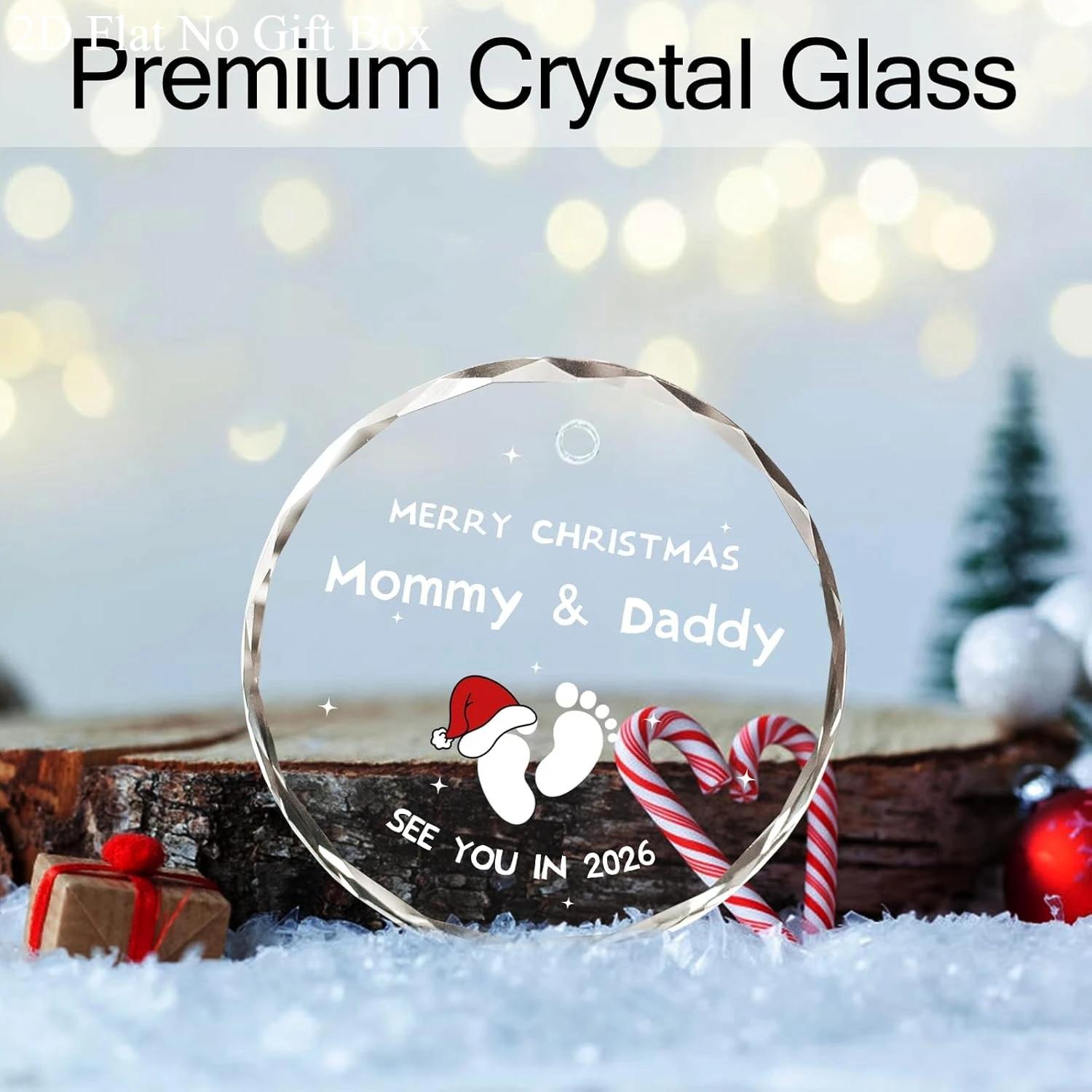 زينة إعلانية للأطفال مكونة من قطعتين مسطحة ثنائية الأبعاد - 2025/2026 تذكار حمل للتاريخ الملتف - عرض زجاجي مستدير لعيد الميلاد/الحمل