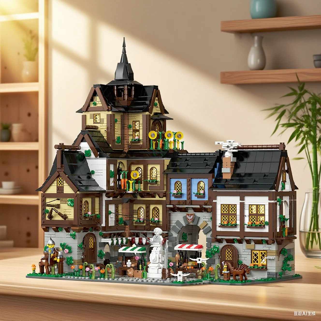 3867Teile MOC Mittelalterlichen Europäischen Städte Architecture Häuser Bausteine Modell Bausatz, StreetView Stadt Architektur Modell Montage Spielzeug Erwachsene Kinder Sammlung Geschenk