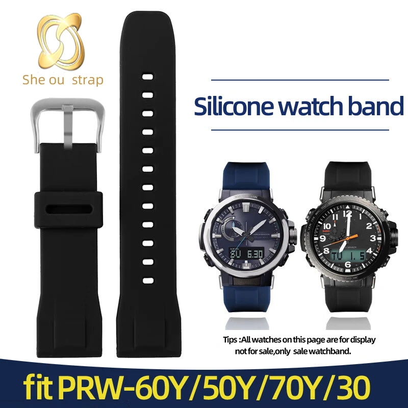 Silica Gel Watch Strap For Casio PROTREK PRW-60Y/50Y/70Y/30 Waterproof And Soft  Sport Men's Watchband 23mm