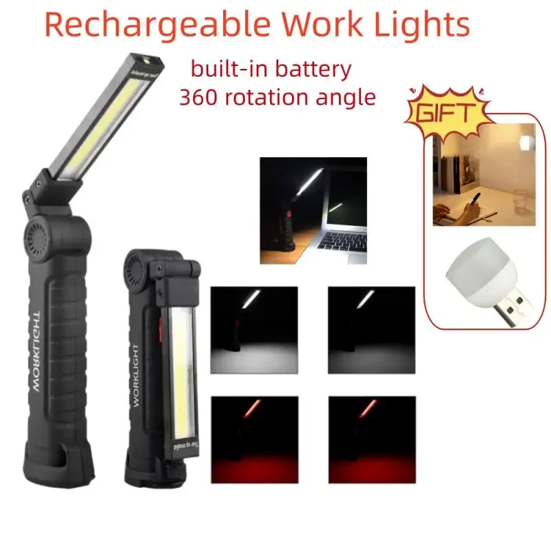 Portable LED Flashlight Built In Battery Multi Function 360° Folding Work LightMagnetic Lanterna Hanging Camping Working Torch