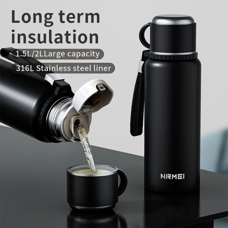 Stanless Steel Thermos Bottle with Tea Filter,Temperature Display Bounce Cover Insulated Bottles Outdoor Portable Vacuum Flasks