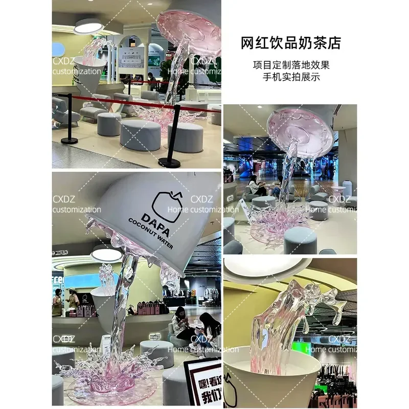 Large Waterfall Flowing Water Waves Ornament Transparent Resin Sculpture Floor to Ceiling Installation Art Decoration for