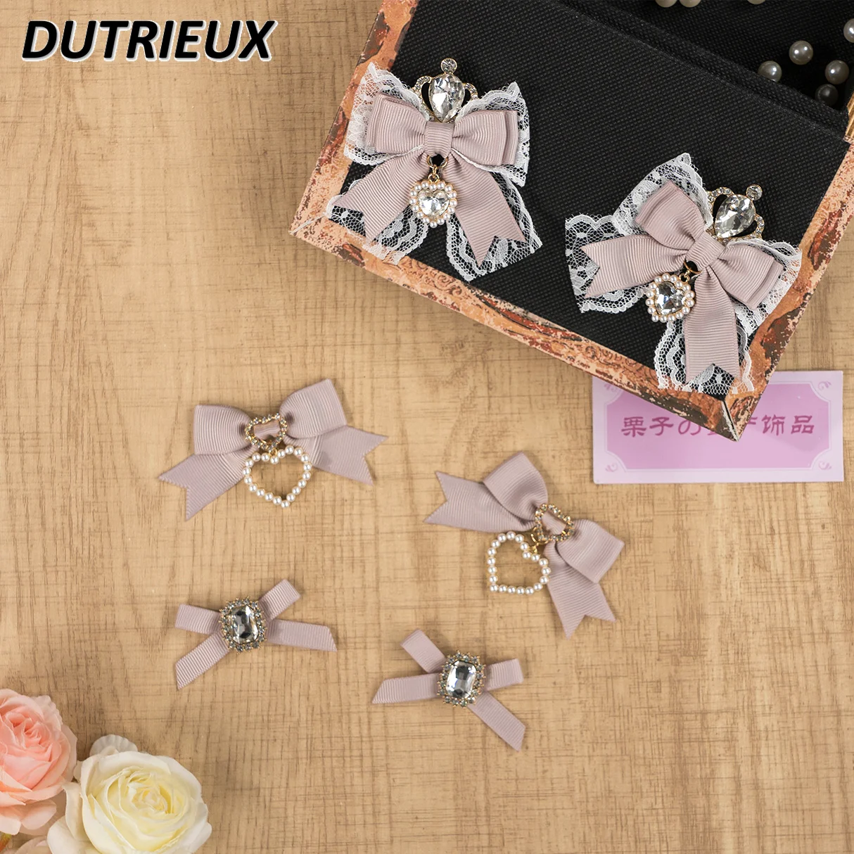 Japanese Mines Mass-produced Bow Crown Bow Hairpin Pair Square Diamond Love Lolita Sweet Cute Girls Hair Clip Accessories