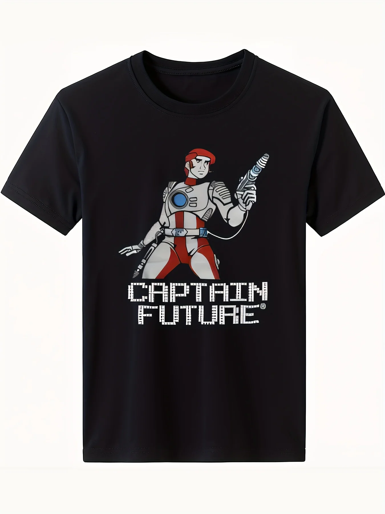 Men's Captain Future Graphic T-Shirt - Sci-Fi Captain with a Gun, Bold Captain Future Text Daily Theme Event All Seasons Casual