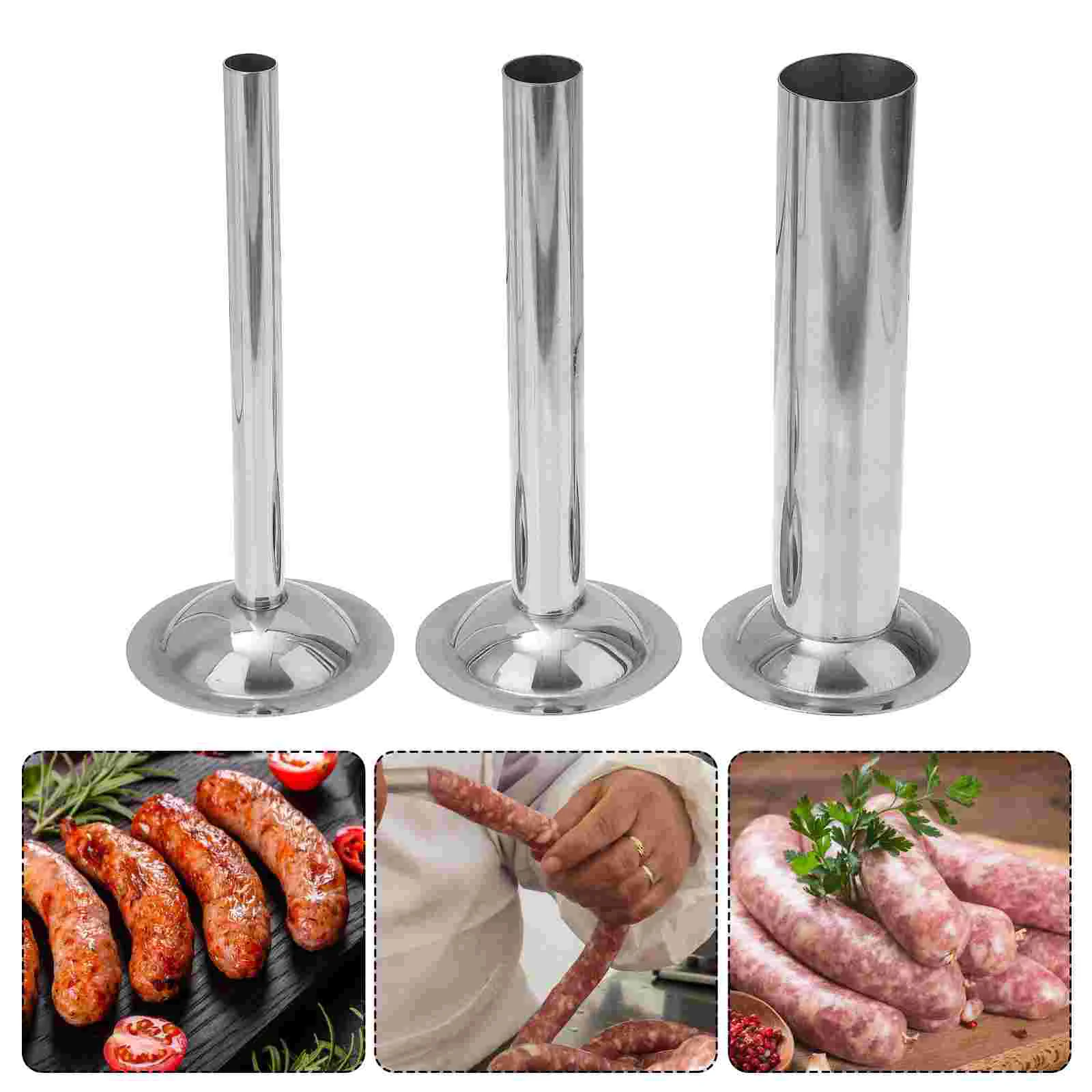 

3 Pcs Sausage Making Funnel Filler Grinder Tubes Meat Stuffing Stuffer Machine Kit Steel