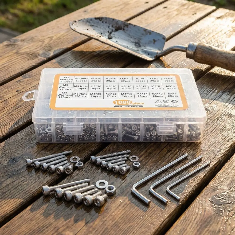 

Набор из 1080 прочных винтов с шестигранной головкой M2, M3, M4: черные, серебристые, из нержавеющей стали