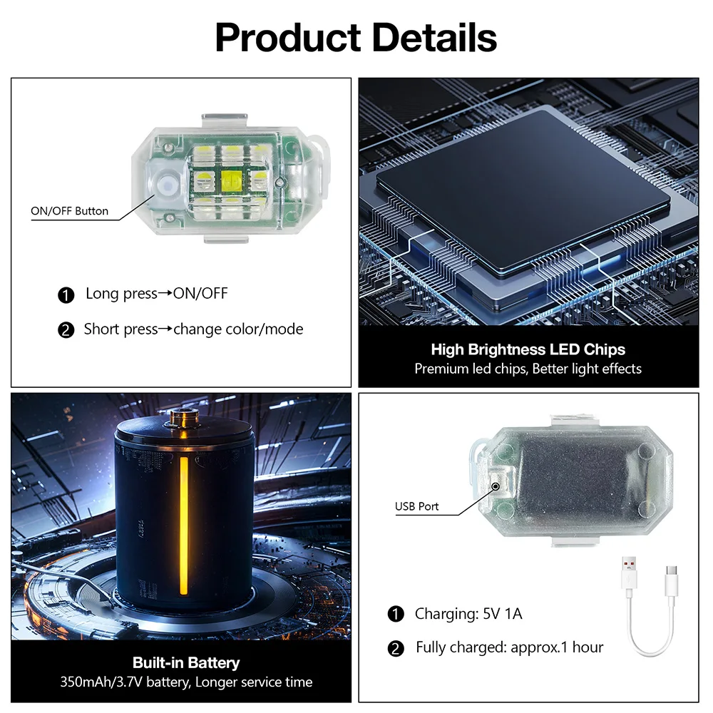 Wireless Remote Control RGB LED Strobe Light Anti Crash Night Warning Beacon for Drones Cars Motorcycles Aviation Use - Image 4