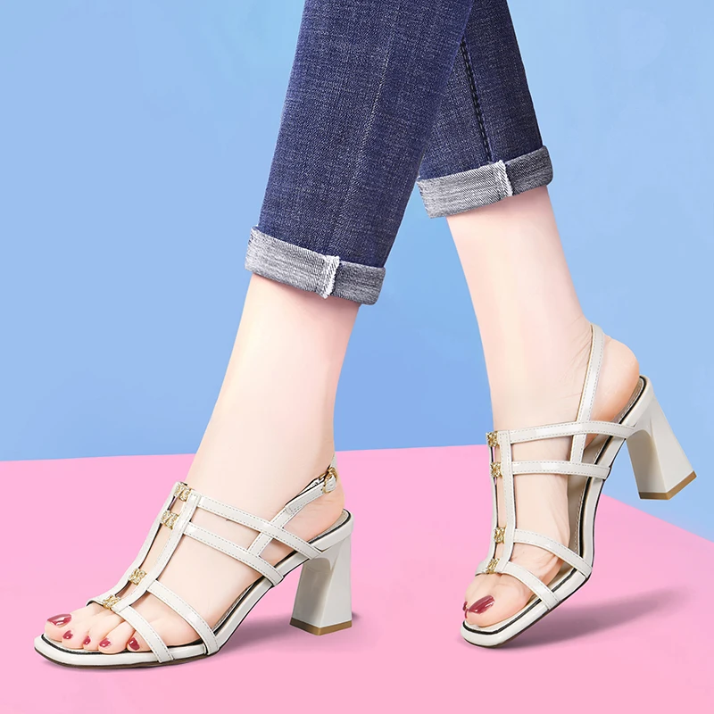 

Женские босоножки с открытым носком, сандалии на высоком квадратном каблуке, повседневные богемные Модные Босоножки с открытым носком, с узким ремешком, в современном стиле, лето