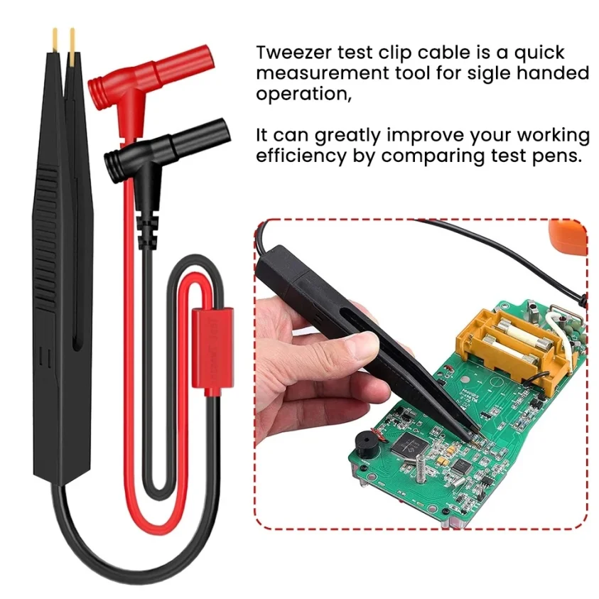 Cleqee P1510 SMD Chip Component Multimeter Test Hook Clips Tweezers Lead LCR Testing Tool Tester Meter Pen Probe 4mm Banana Plug