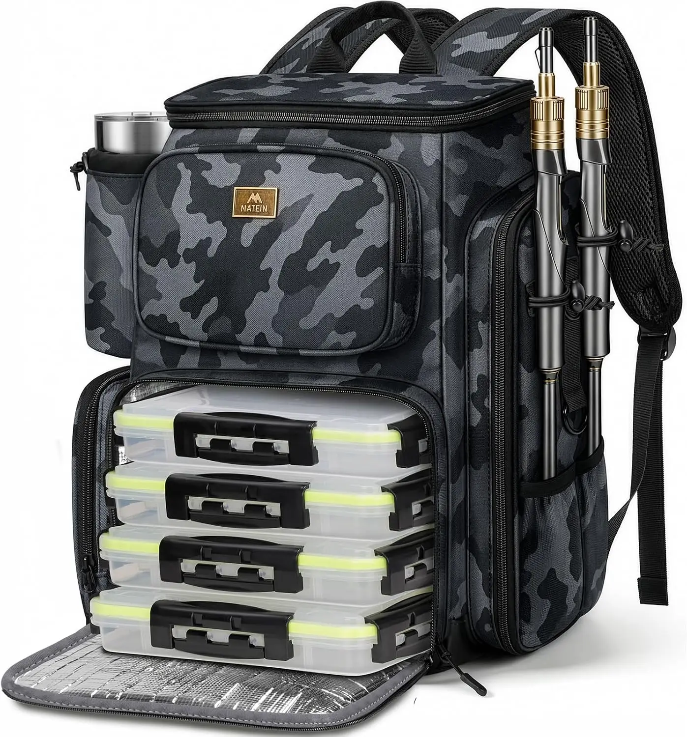 Professional Fishing Tackle Backpack Including 4 3600 Tackle Boxes, Angler Gear Storage Backpack
