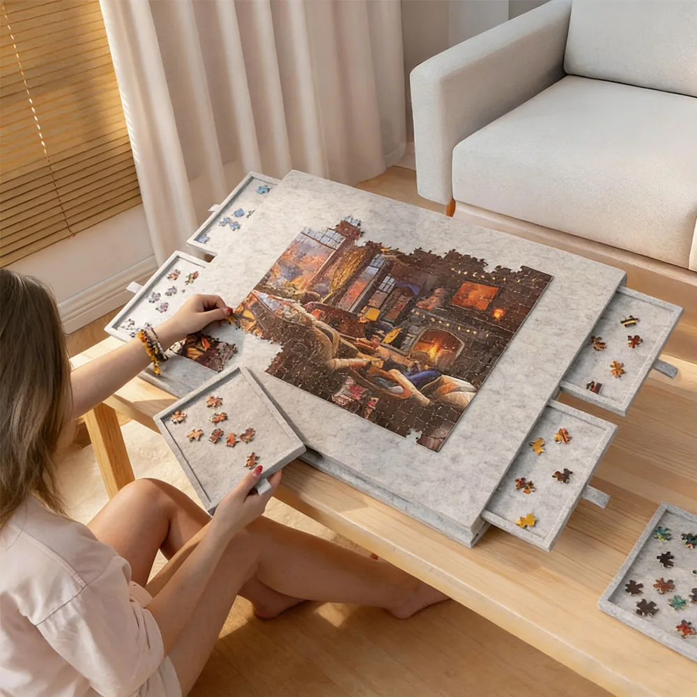 

Felt jigsaw puzzle Grey Foldable Portable Children's Puzzle Board with Stand Thickened Puzzle Classification Table for Kids