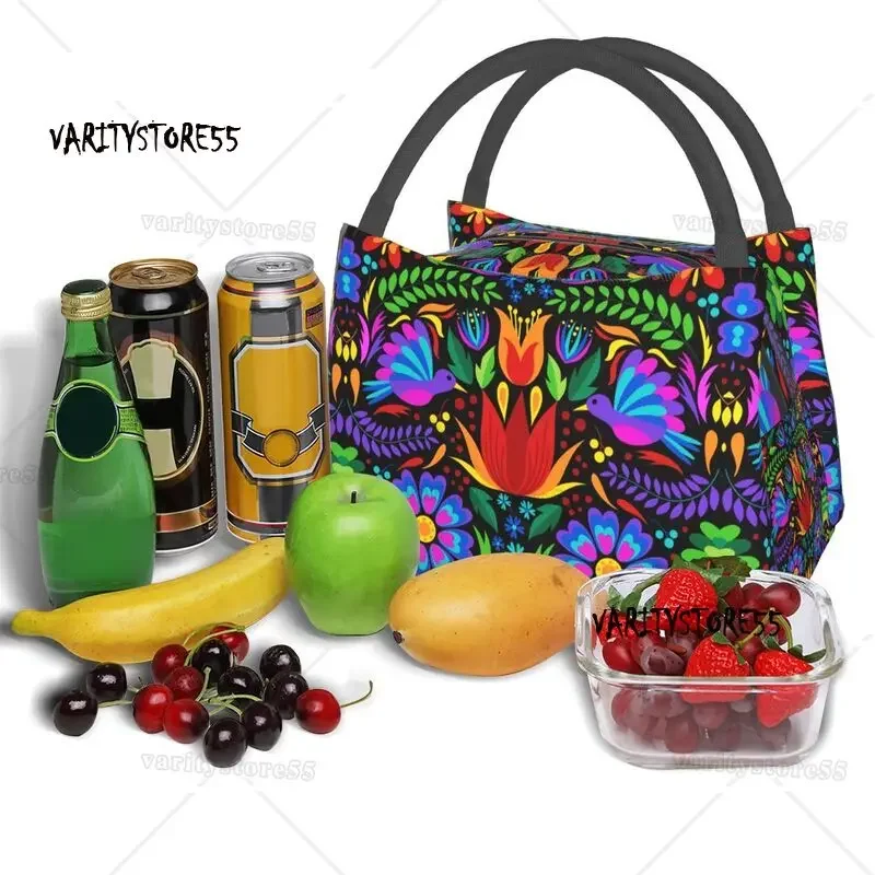 Mexican Floral Thermal Insulated Lunch Bag Women Mexico Otomi Lunch Container for Outdoor Camping Travel Storage Meal Food Box