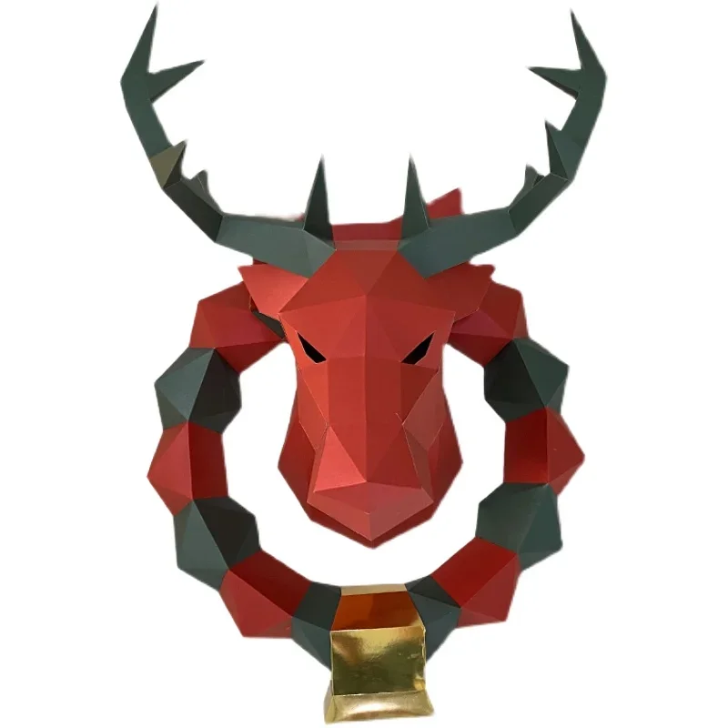 Christmas Deer Wreath Animal Hanging Wall Decor Paper Model,3D Home Room Papercraft Art,Handmade DIY Adult Origami Craft RTY347