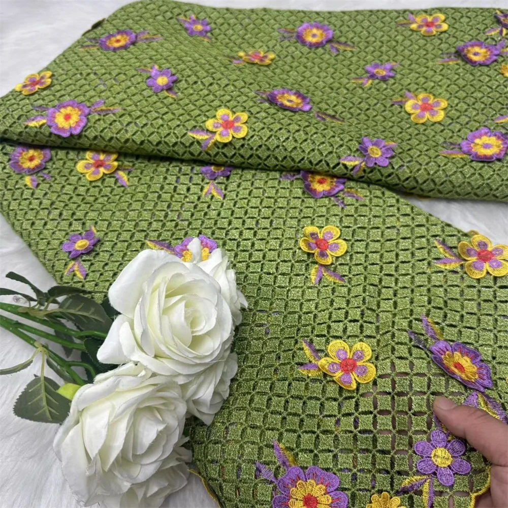 

Зеленая африканская 3D гипюровая кружевная ткань 5 ярдов Высококачественная нигерийская водорастворимая кружевная ткань для женского свадебного платья Hm67-1