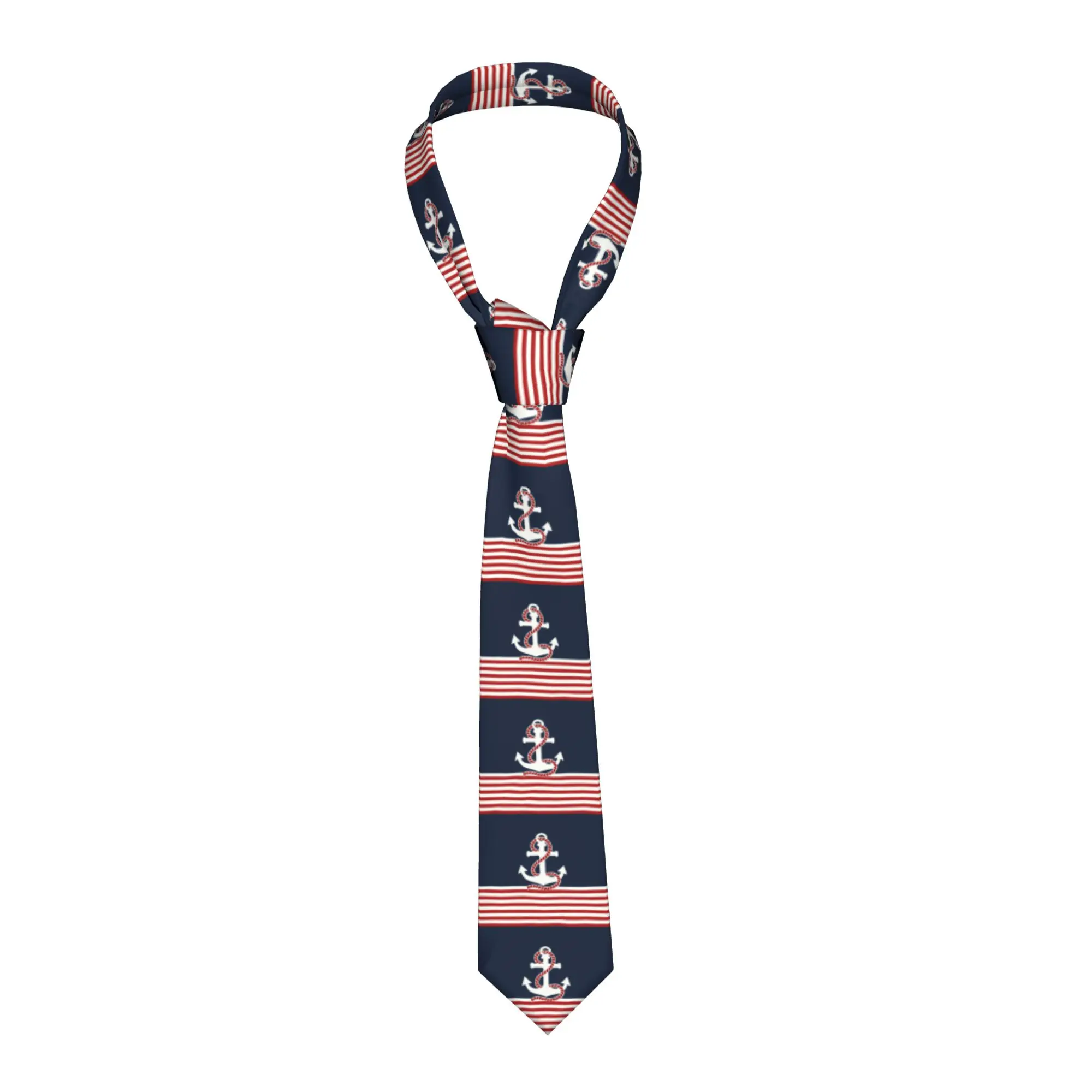 Fashion Navy Blue Stripes Nautical Anchor Boat Neck Tie Mens Silk  Neckties for Wedding Cravat