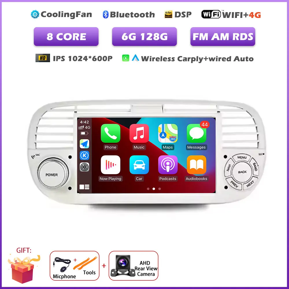 7 inch Android 16 Auto voor FIAT 500 2007-2015 GPS Navigatie Draadloze Carplay Auto Multimedia Videospeler Stereo Autoradio tools BT