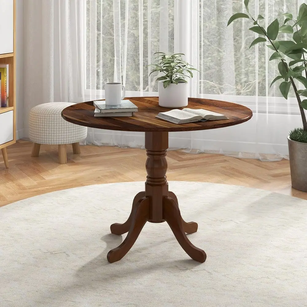 

40-inch Walnut Pedestal Circle Dining Table for 4, Suitable for Kitchen or Home Office Bistro