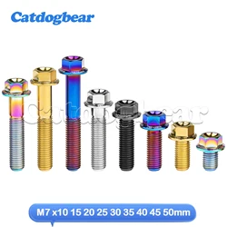Catdogbear Titanium Bolt M7 x10 15 20 25 30 35 40 45 50mm Screw Thread Pitch 1.0mm Motorcycle Titanium Bolt Flange Head