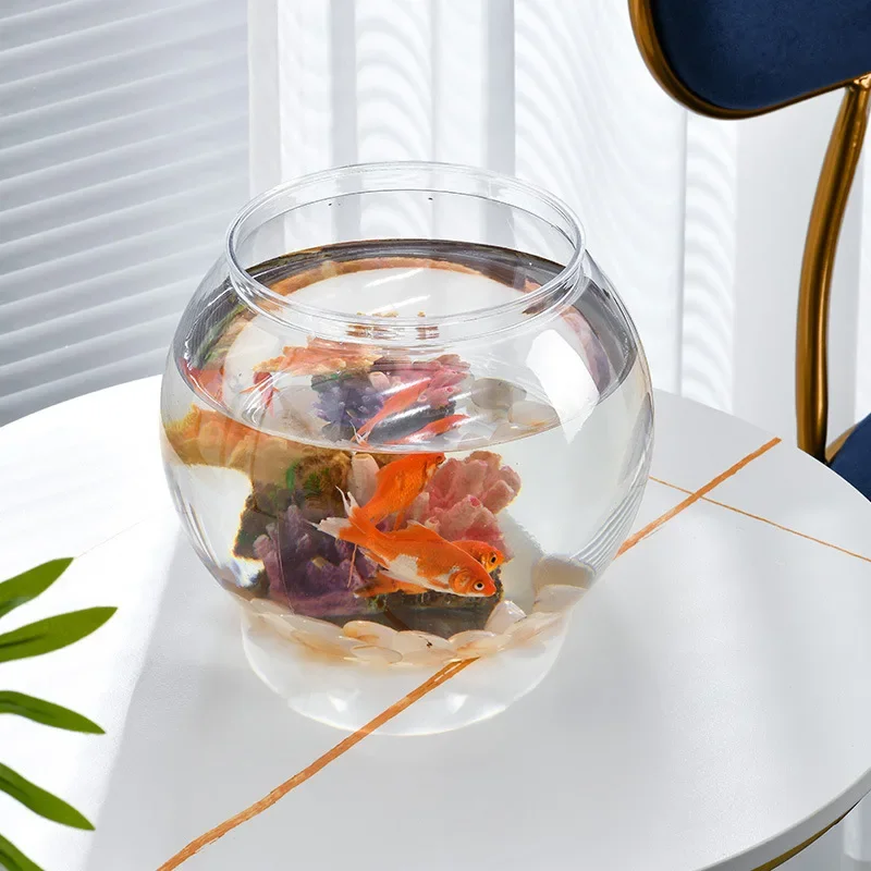 

Goldfish Desktop Decoration Small Aquarium Transparent Round Fish Tank Portable Small Fish Bowl Plastic Luxury Ornamental