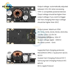 PD 65W Fast Charging Module PD2.0/3.0 QC2.0/3.0 PPS FCP AFC Quick Charger For Apple Huawei Samsung MTK Type-C DC 8-30V