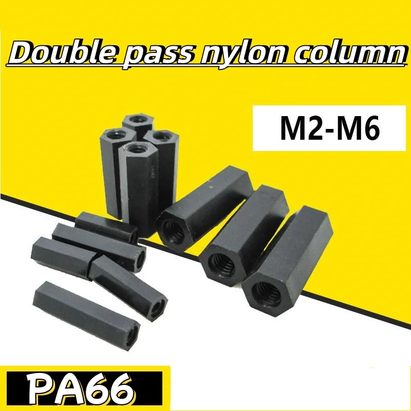 M2 M2.5 M3 M4 M5 M6 Black Two-Way Hexagonal Nylon Column Flat Head Plastic Isolation Screw Nut Column Pc Spacing Column