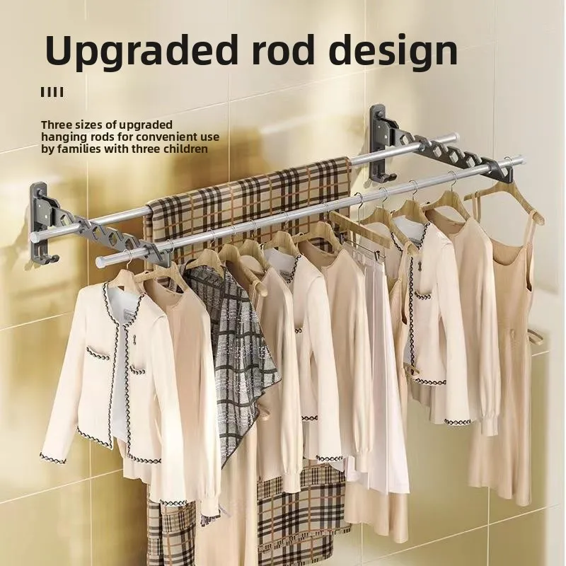 

Invisible Clothes Drying Rack Bedroom Bathroom Indoor Hanging Rods Aluminum Alloy No Drilling Required for Balcony And Bathroom