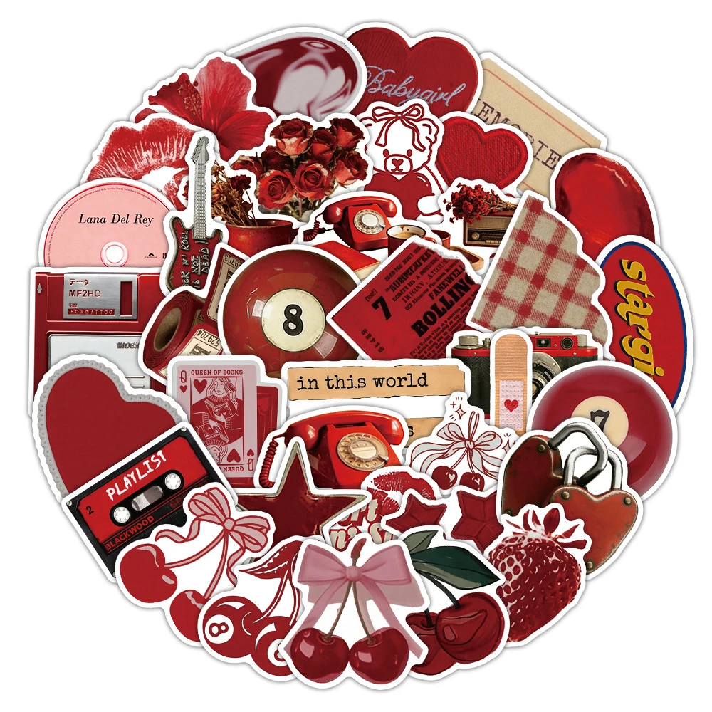 10/30/52 Stück Vintage INS-Stil Rote Cartoon-Aufkleber Y2K Ästhetische Graffiti-Sticker DIY Schreibwaren Kühlschrank Koffer Retro-Aufkleber
