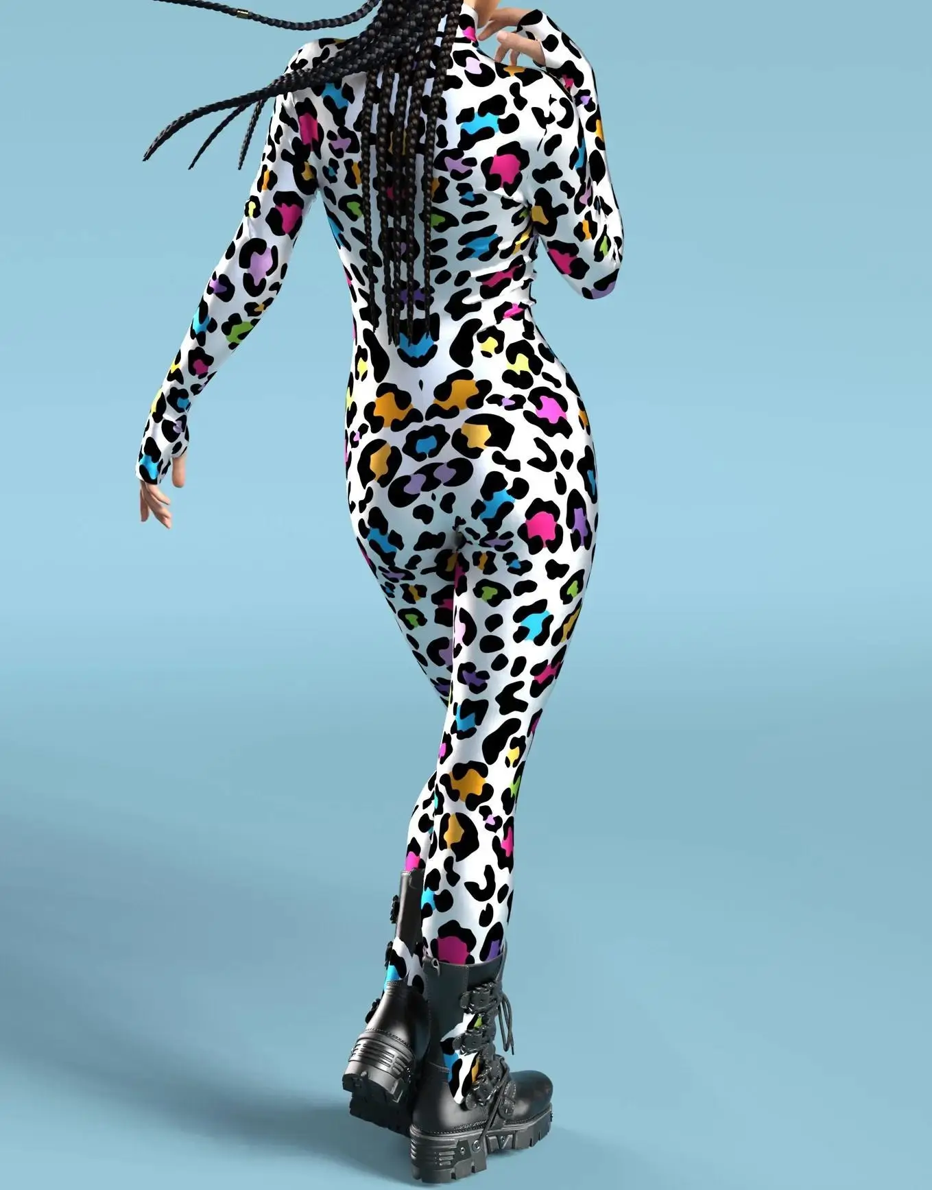 Sexy Leopardenmuster-Overall für Damen, Party-Kostüm, enganliegender Jumpsuit, Onesie-Kostüm, elastischer Bodysuit für Feiertage und Spiele. – Detail 4