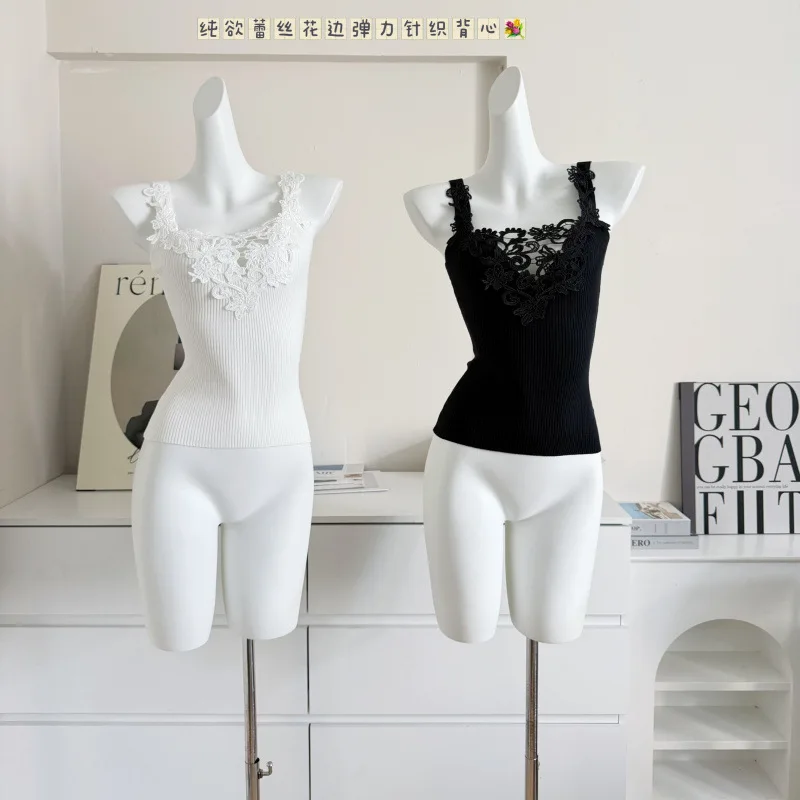

Sexy Lace Trim Camisole Top Hot Dog Style Ultra Short A-Line Vest Inner Wear Pure Desire Body Shape Slimming Design