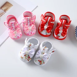 Infant Baby Girls Shoes Soft Sole Cribs Sneakers Flat First Walkers Bowknot Flower Print Non-slip Princess Wedding Dress Shoes