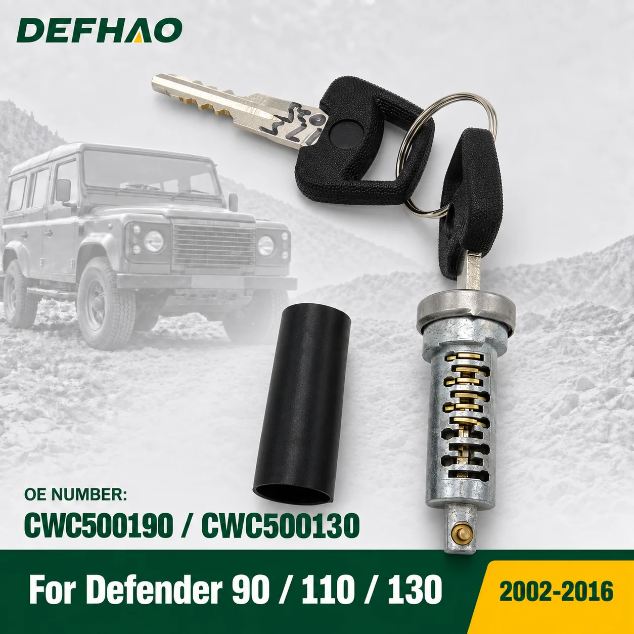 Door Lock Barrel Cylinder Set with 2 Keys For Land Rover Defender 90 110 130 2002-2016 From VIN 2A622424 CWC500190 CWC500130