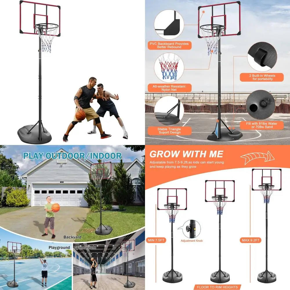 Sistema de cesta de basquete portátil de altura ajustável com aro de 32 polegadas, suporte de 7,5 a 9,2 pés para jogar em quadra ao ar livre