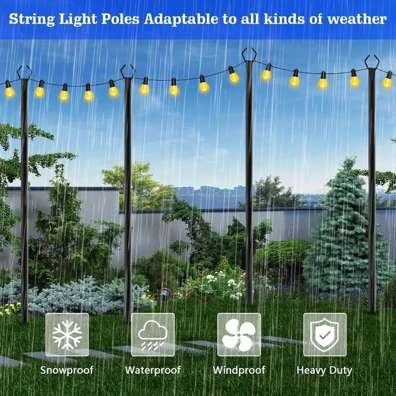 أداة مكونة من 4 أقطاب إضاءة سلسلة، أقطاب معدنية بطول 10 أقدام مع شوكة لأضواء سلسلة خارجية، أقطاب إضاءة خارجية مع عمود شوكة/حامل #2