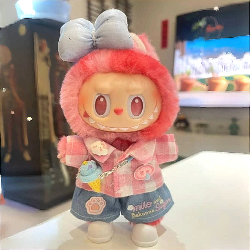 

3.0 Labubu Одежда Розовый кошачий коготь Повседневный комплект Мороженое Маленькая сумка на плечо Модный комплект из 2 предметов Ropa Labubu Аксессуары для кукол