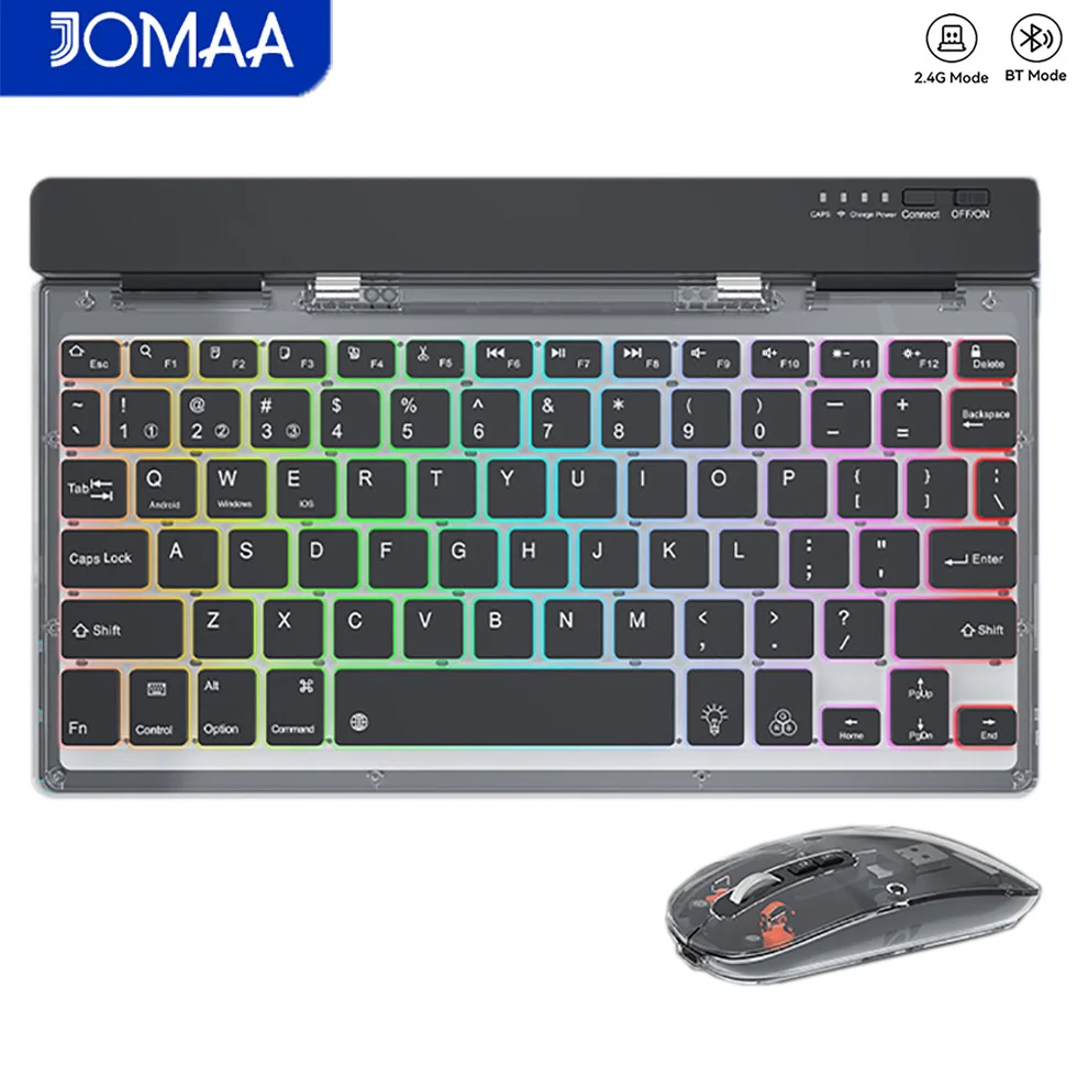 

JOMAA Прозрачная расческа для клавиатуры и мыши с подсветкой, перезаряжаемая беспроводная клавиатура Bluetooth для iPad, iPhone, ноутбука, настольного компьютера