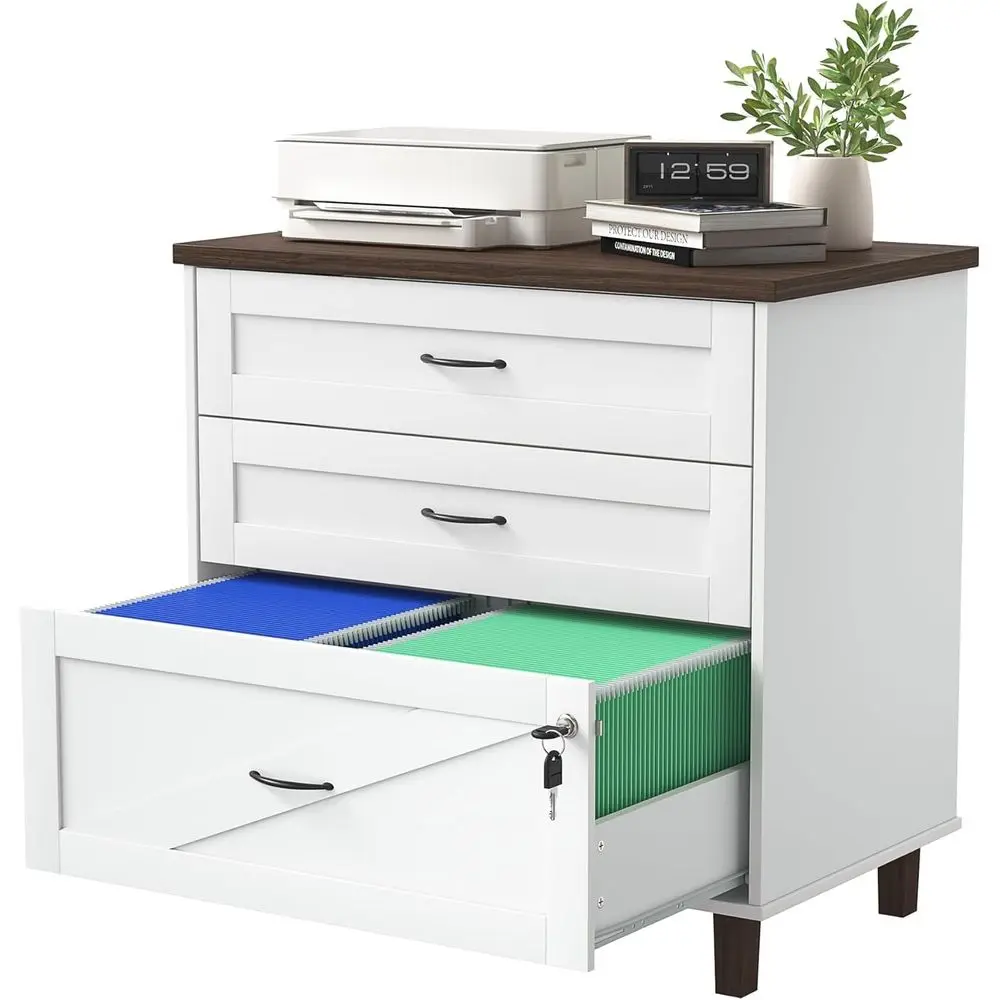 

Широкий 3-секционный шкаф для документов формата А4/Letter, белый деревянный органайзер для хранения с подвесными папками для офиса и дома