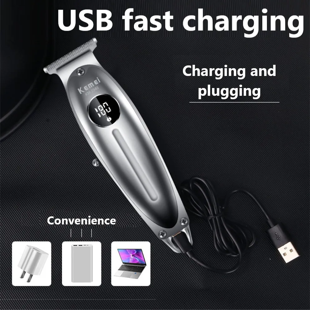 Kemei 1948 Electric Barber Full Metal Housing Hair Trimmer for Men Lithium Lon Powerful Beard Trimmer Finishing Machine