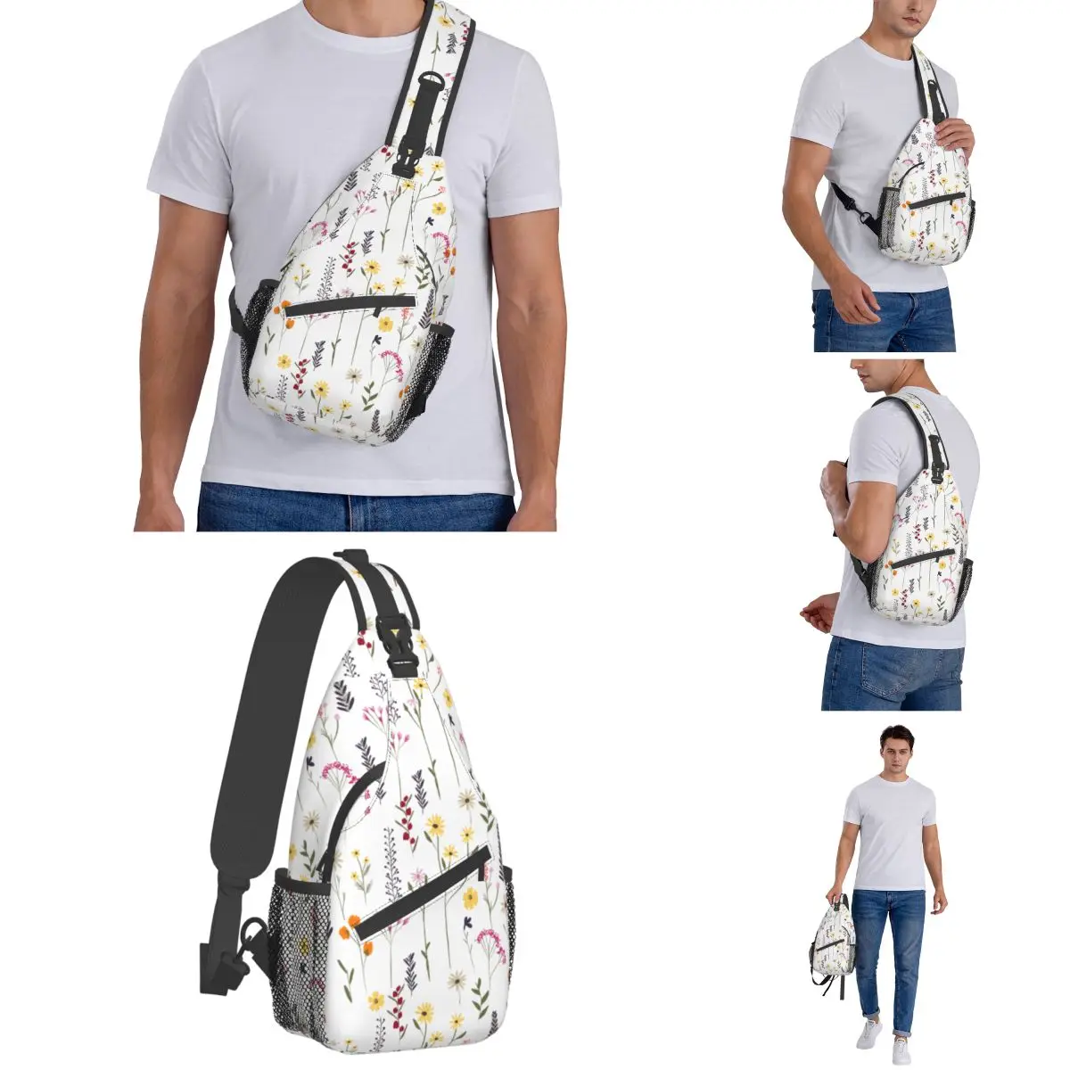 Flores bonitas Floral Sling Bag Peito Crossbody Ombro Mochila Viagem Caminhadas Daypacks Padrão Bag