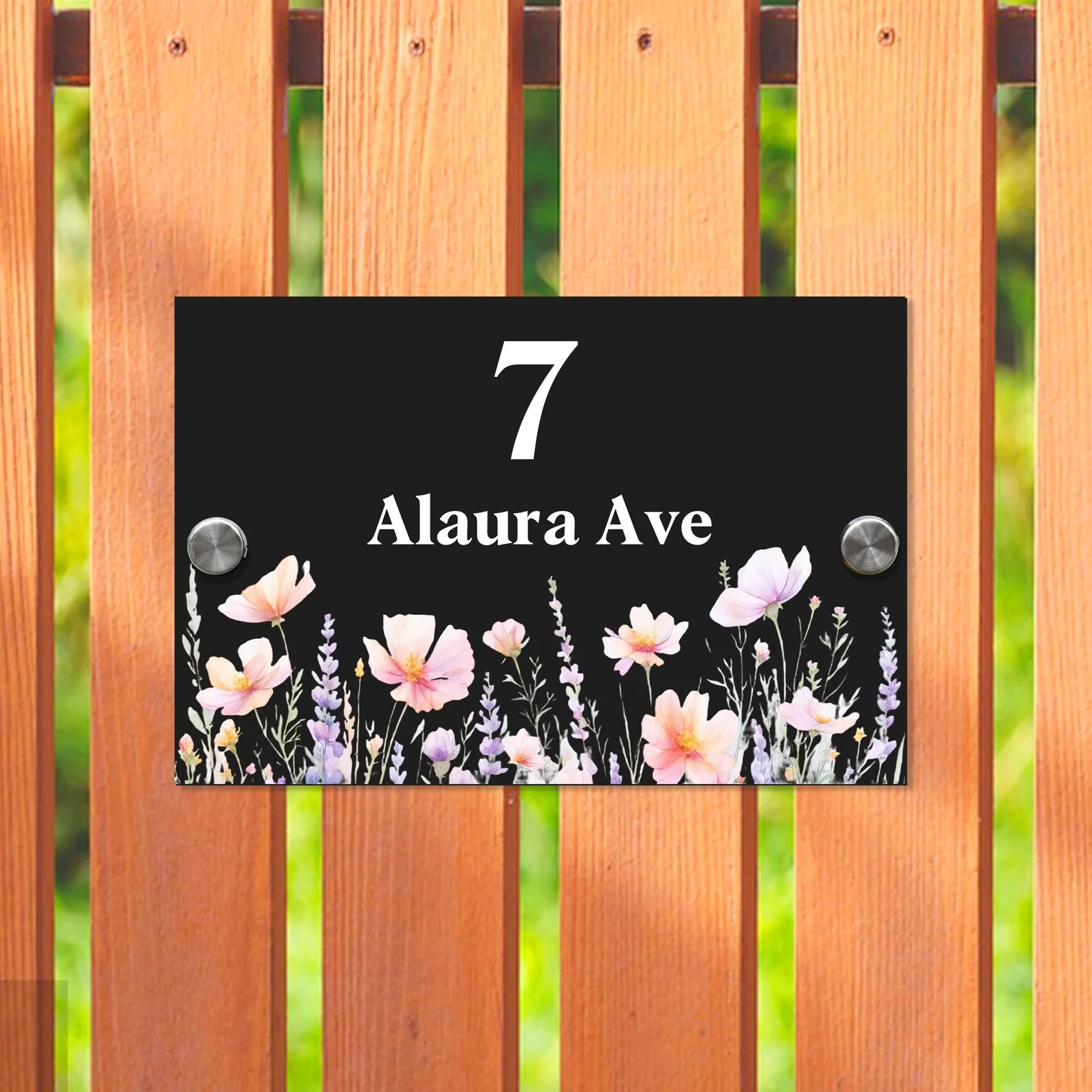 Custom Charcoal Gray Address Plaque Floral Design - Stainless Steel Stand, Modern House Number, New Home Decor