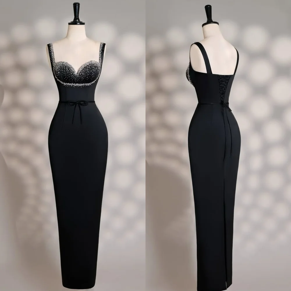 

Customized Jersey High Quality Glitter Evening Dress Sheath Black Midi Dresses Bespoke Occasion Homecoming Elegant Party